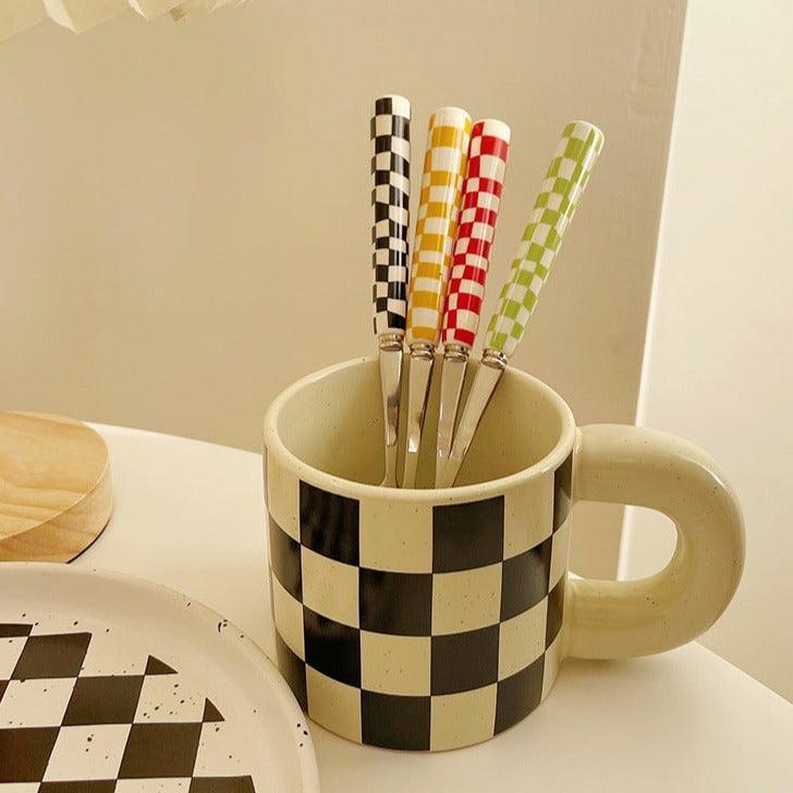 Stainless Steel Cutlery with Checkerboard Pattern