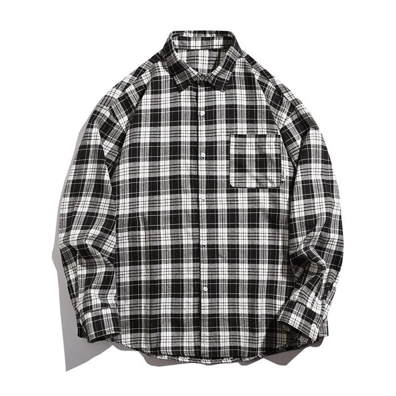 Chemise en flanelle à coupe classique unisexe, finition en coton doux et poche poitrine