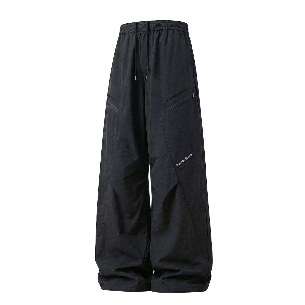 Pantalon cargo technique unisexe à jambes larges, taille à cordon et poches zippées