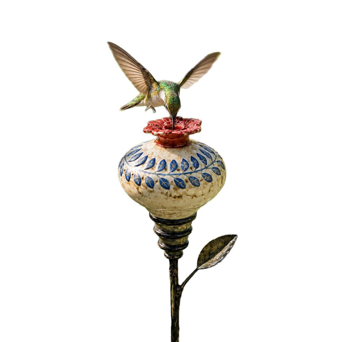 Tuteur de jardin vintage en céramique avec mangeoire pour colibris