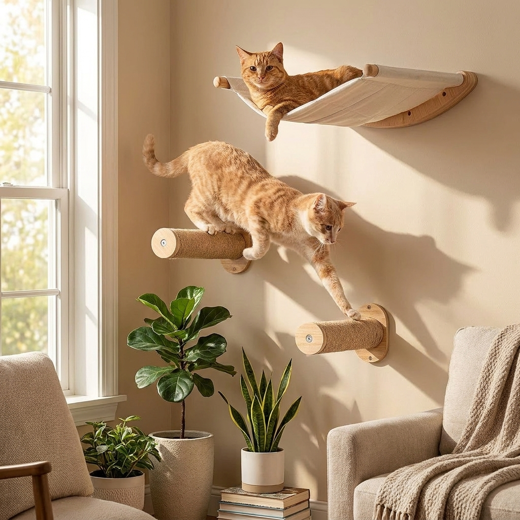 Étagères murales pour chat avec hamac et marches