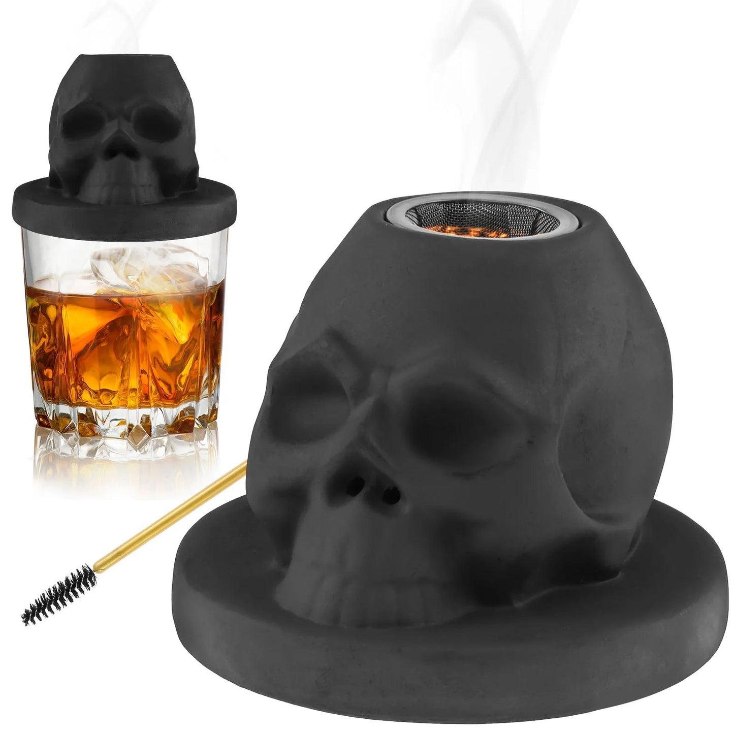Whiskey Smoking Kit in Ceramic Cocktail Skull – Vintage Ceramic Cocktail Smoker for Bold and Aromatic Drinks