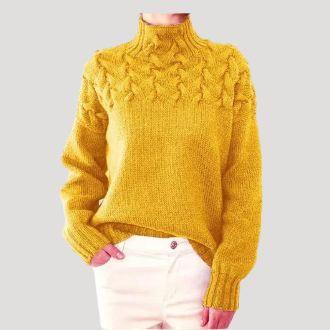 Pull à col roulé en maille torsadée pour femme