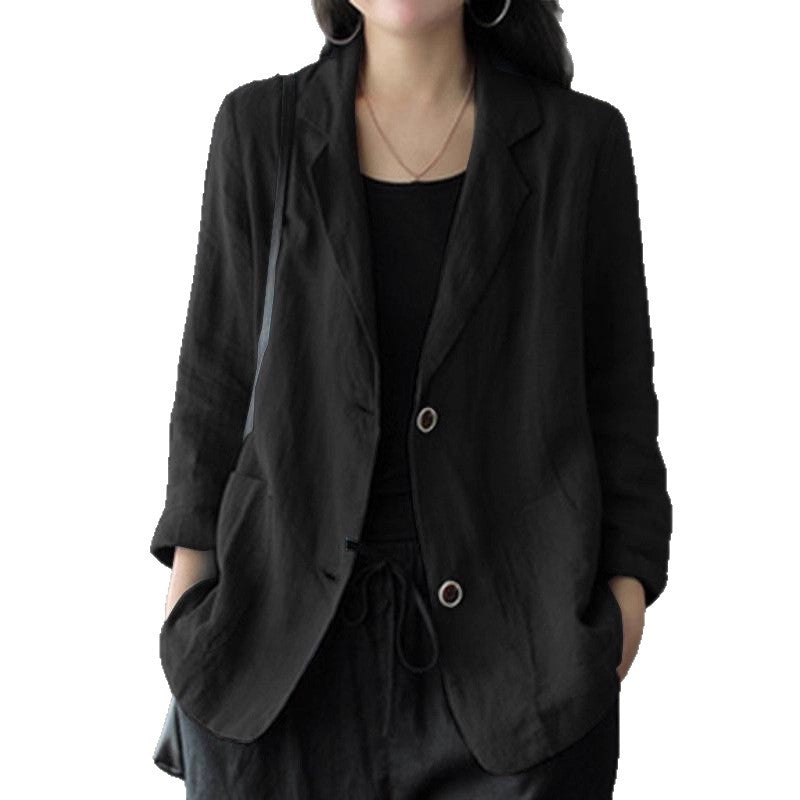 Blazer décontracté en lin pour femme avec poches