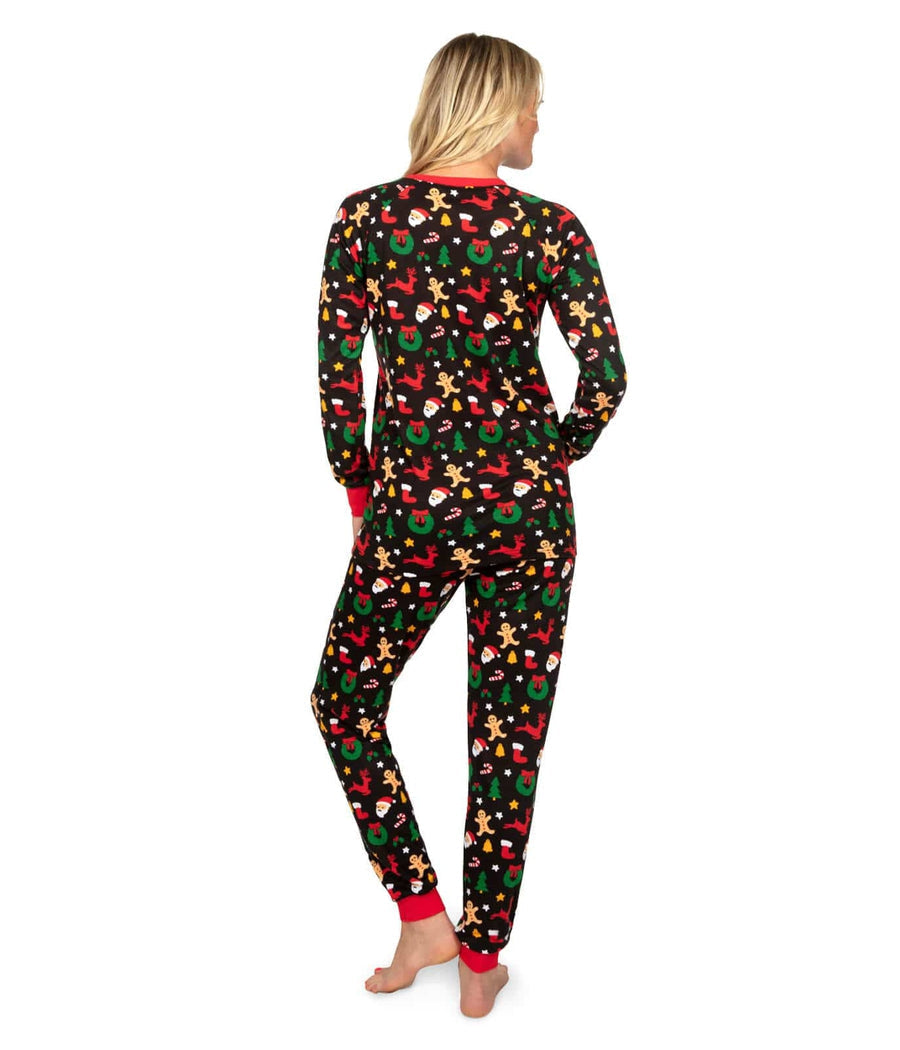 Women's Christmas Cookie Print Pyjama Set with Crew Neck Top and Drawstring Trousers