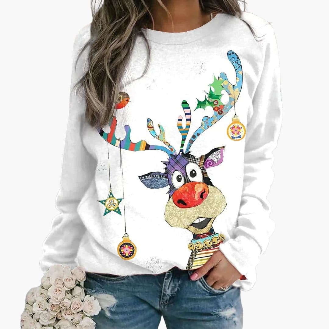 Sweat-shirt décontracté pour femme à imprimé de rennes de Noël