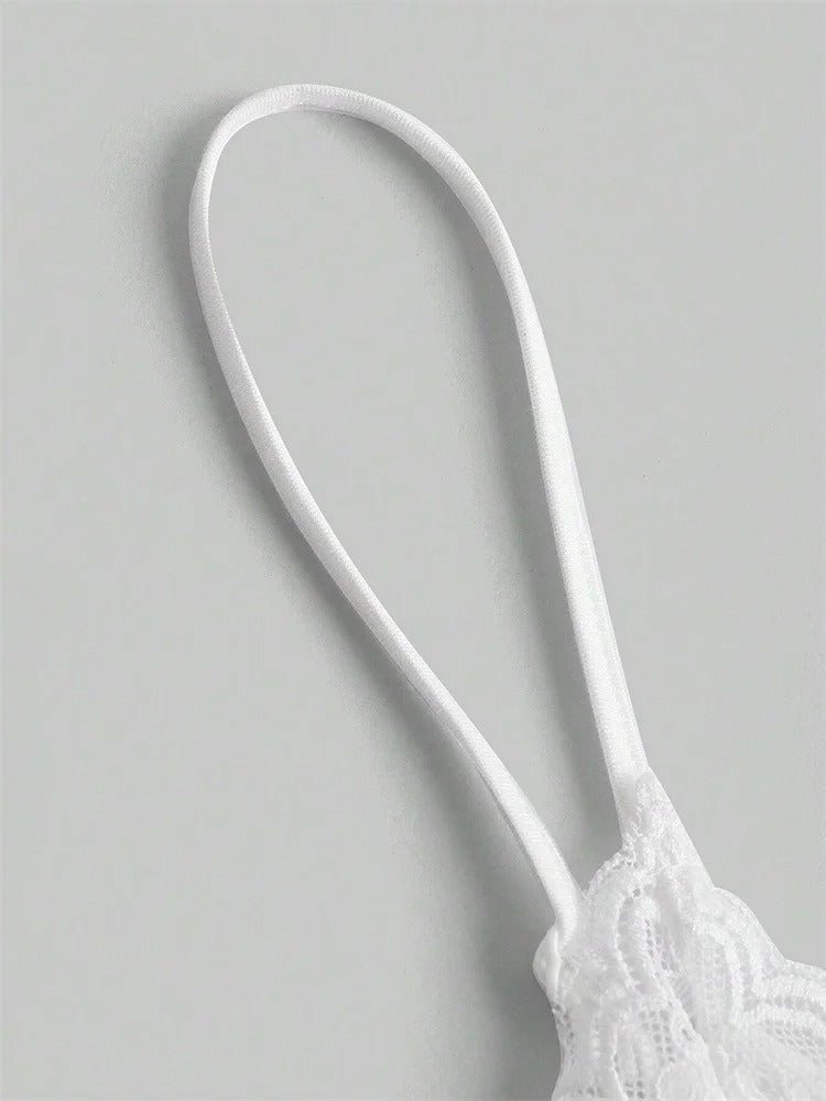Top caraco court en dentelle contrastante avec nœud sur le devant pour femme