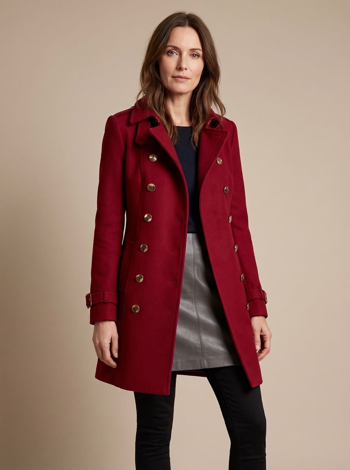 Élégant manteau d’hiver ajusté à double boutonnage pour femme