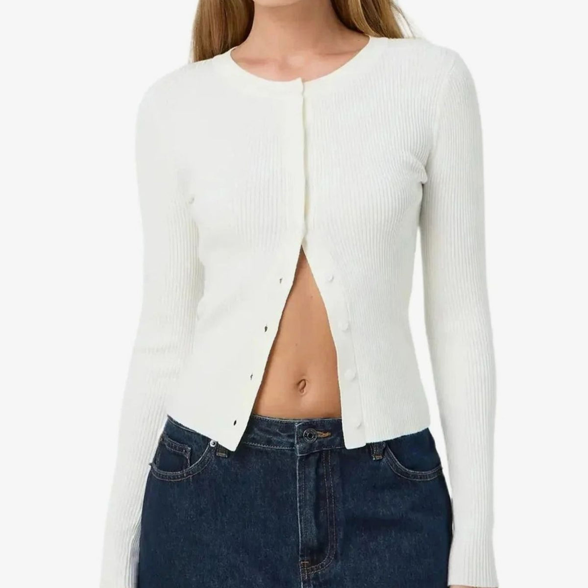 Cardigan court ajusté à manches longues et côtelé pour femme