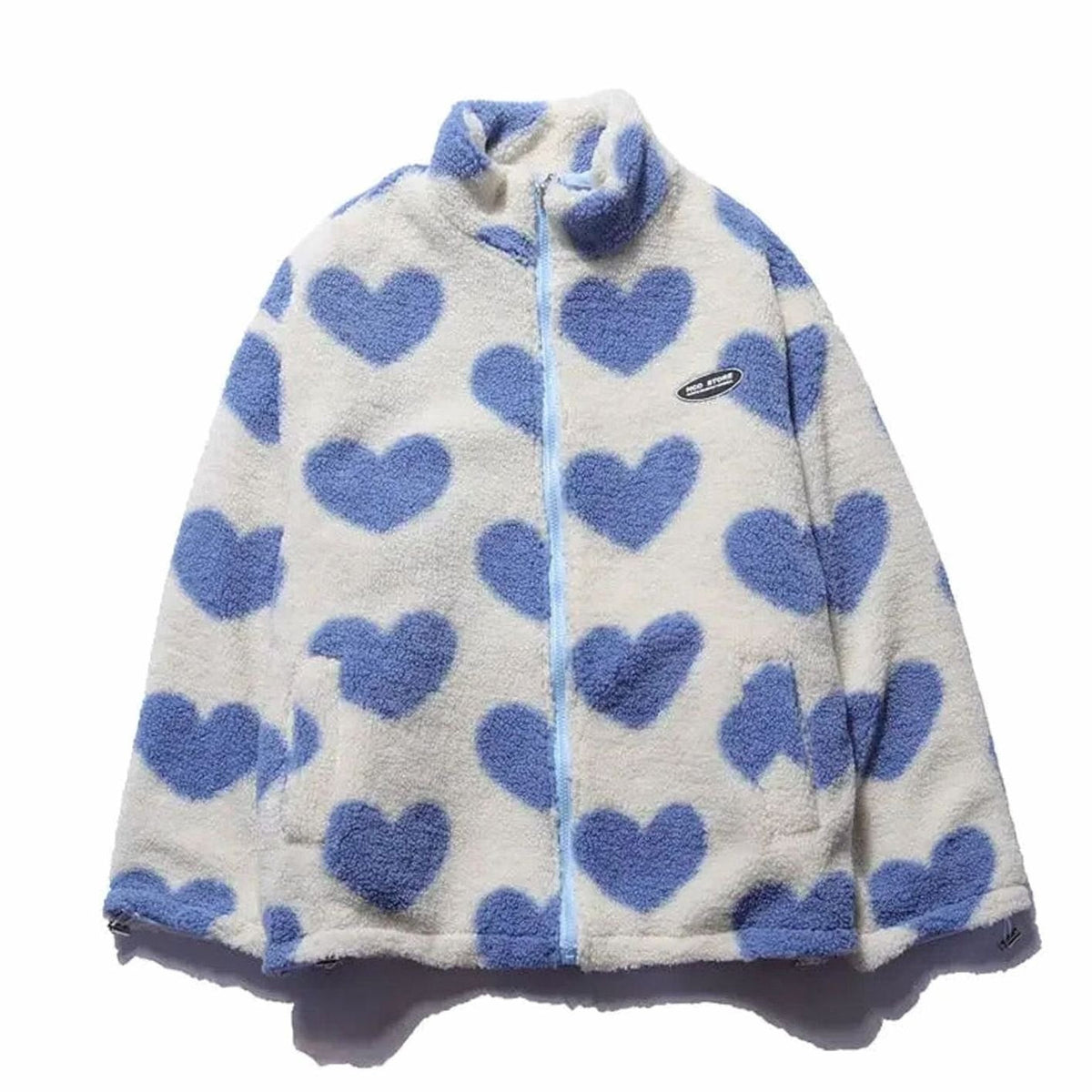 Veste polaire zippée en sherpa pour femme, avec imprimé cœurs