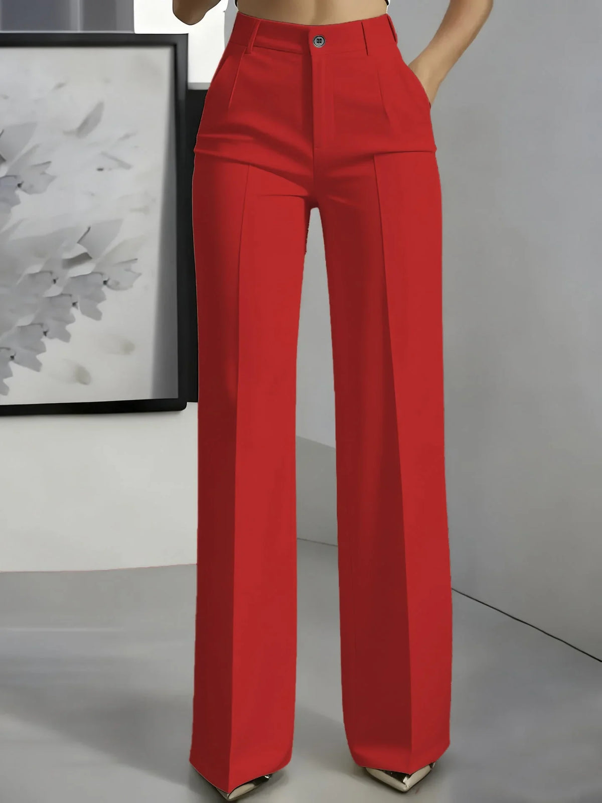 Pantalon de tailleur droit taille haute pour femme