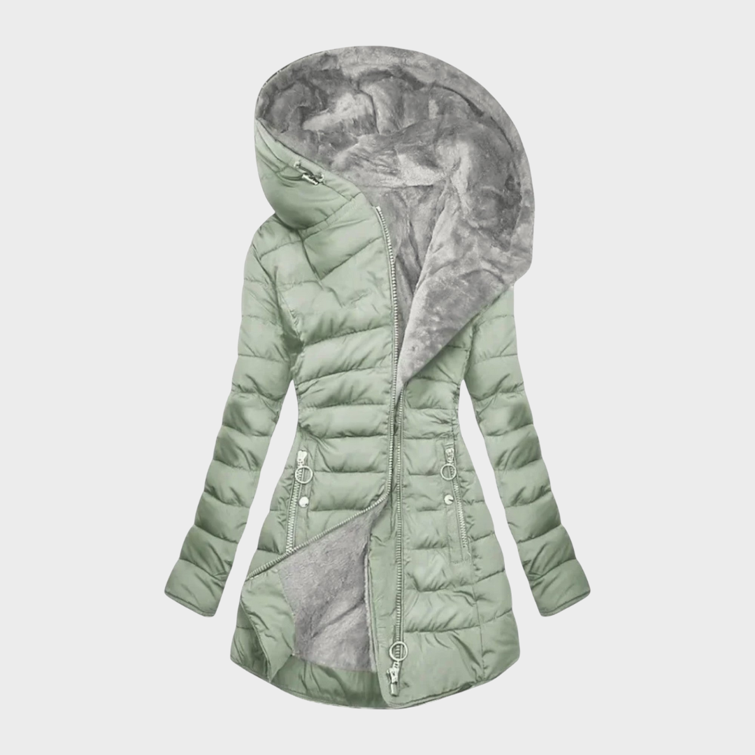 Women's Hooded Quilted Puffer Coat with Plush Lining