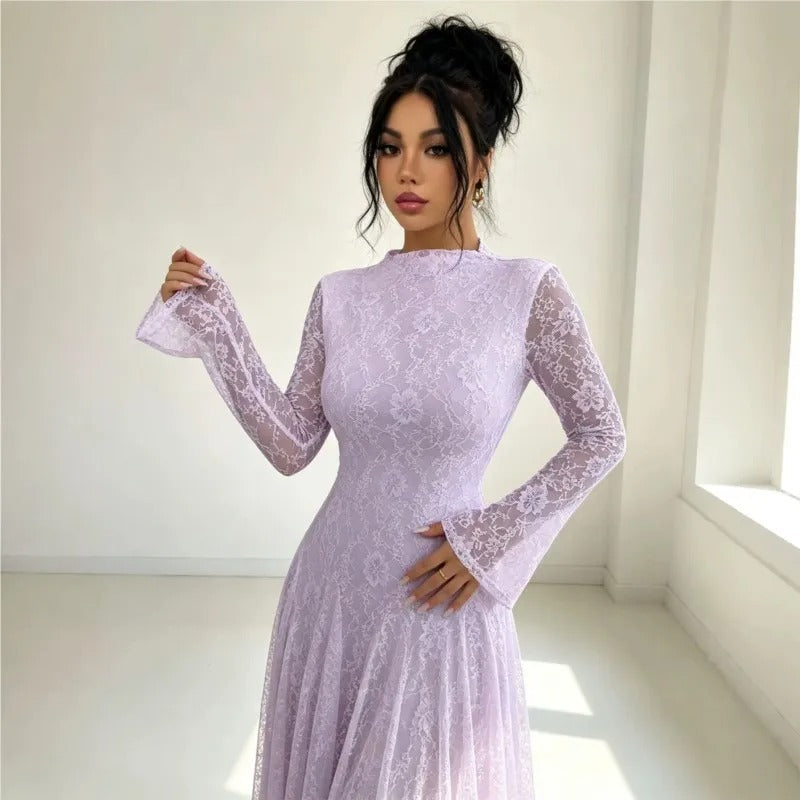 Women's Long-Sleeve Glitter Tulle A-Line Occasion Dress