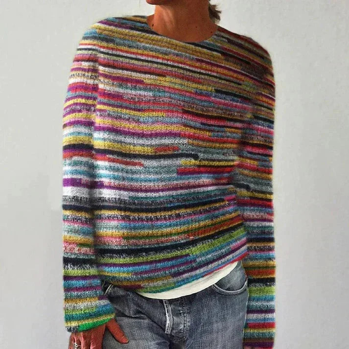 Women's Multicoloured Chunky Knit Oversized Sweater with Comfortable Fit - Soft Patterned Knit Pullover for Autumn & Winter