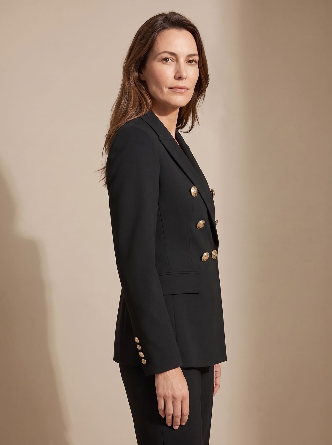 Blazer ajusté à double boutonnage pour femme, avec boutons dorés