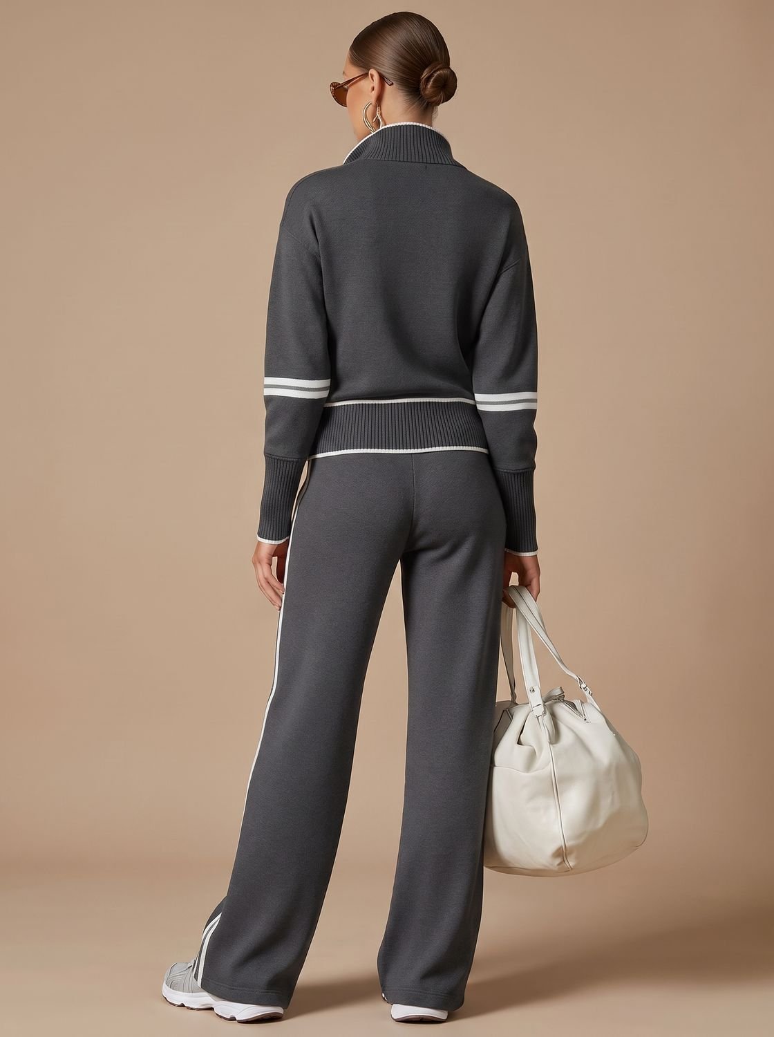 Women's Two-Piece Half-Zip Wide-Leg Pants Lounge Set