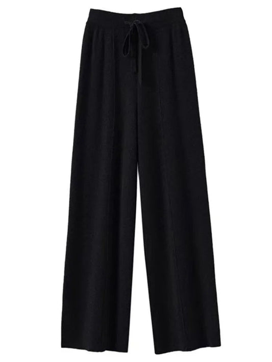 Pantalon tricoté taille haute et jambes larges en cachemire 100 % - Doux et chaud