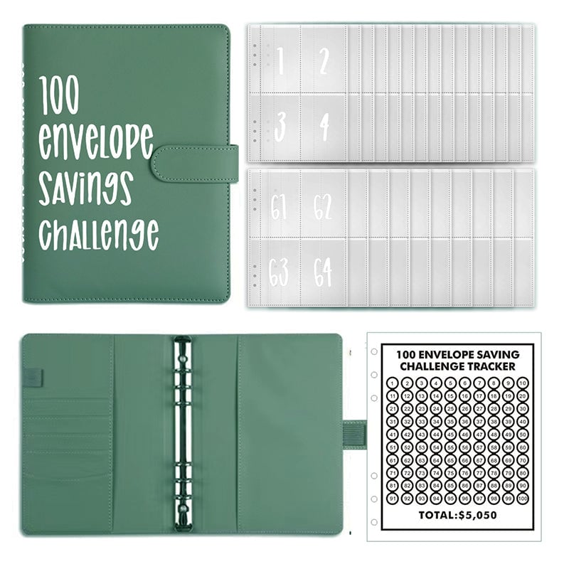 Classeur d’épargne à 100 enveloppes - organiseur budgétaire en similicuir