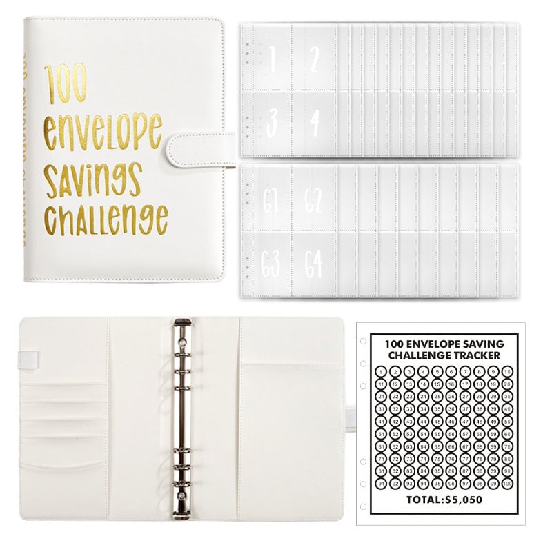 Classeur d’épargne à 100 enveloppes - organiseur budgétaire en similicuir