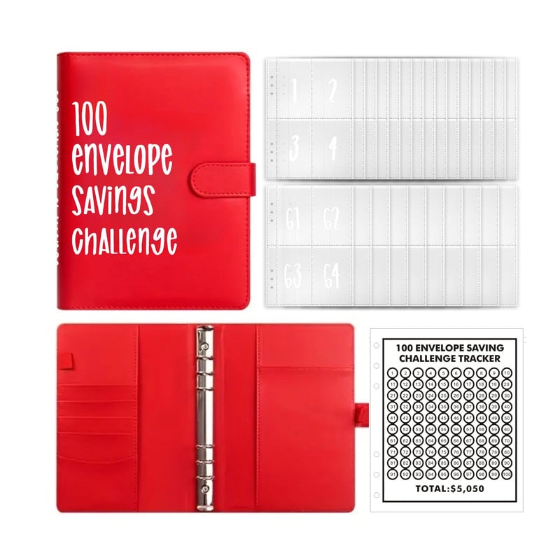 Classeur d’épargne à 100 enveloppes - organiseur budgétaire en similicuir