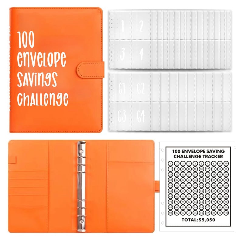 Classeur d’épargne à 100 enveloppes - organiseur budgétaire en similicuir
