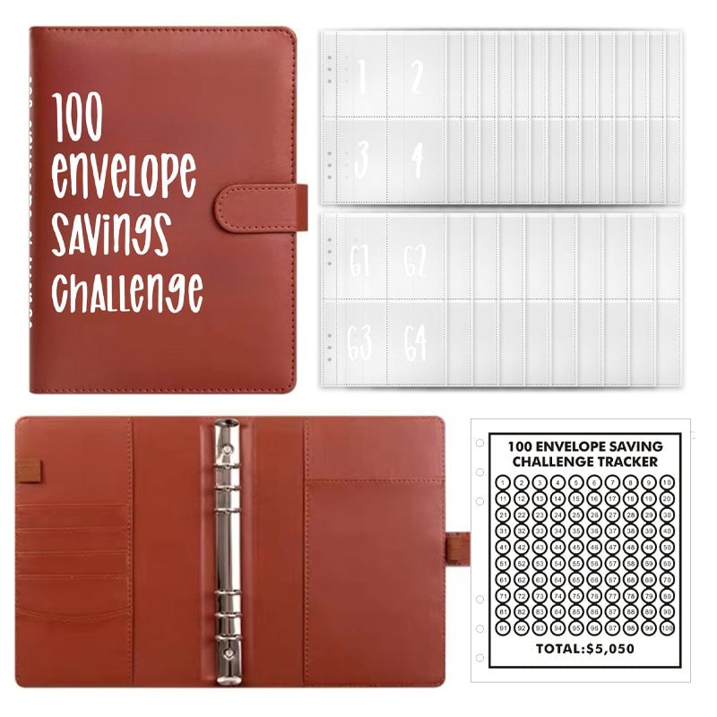 Classeur d’épargne à 100 enveloppes - organiseur budgétaire en similicuir