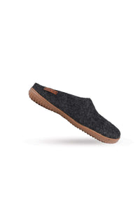 100% Pure Wool Slippers with Rubber Sole - Charcoal