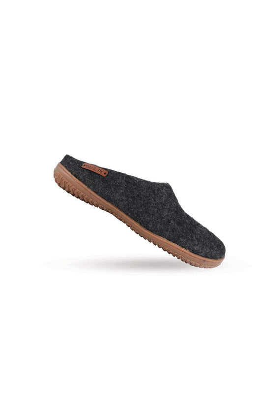 Chaussons 100 % pure laine avec semelle en caoutchouc - gris anthracite