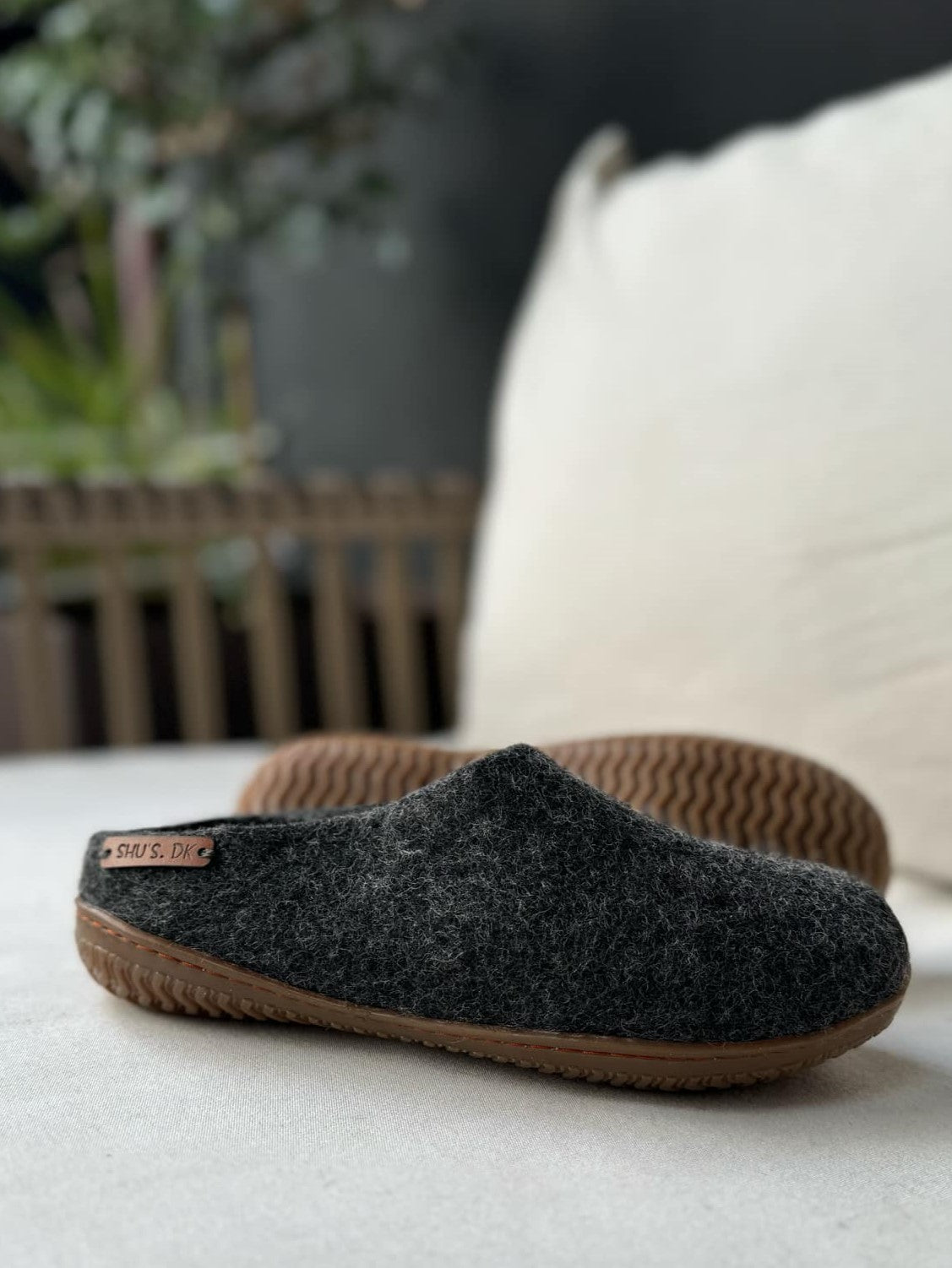 100% Pure Wool Slippers with Rubber Sole - Charcoal