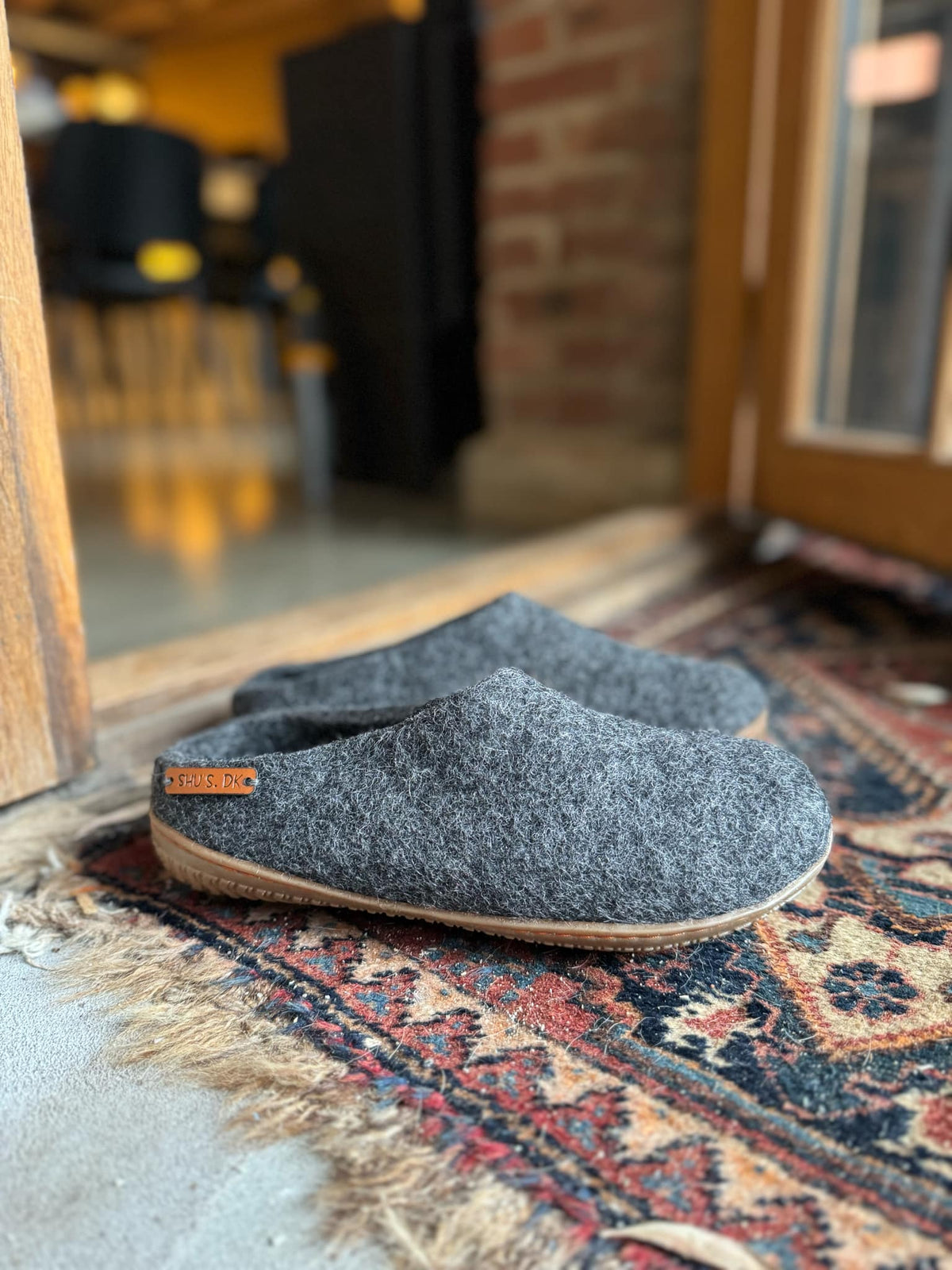 100% Pure Wool Slippers with Rubber Sole - Charcoal