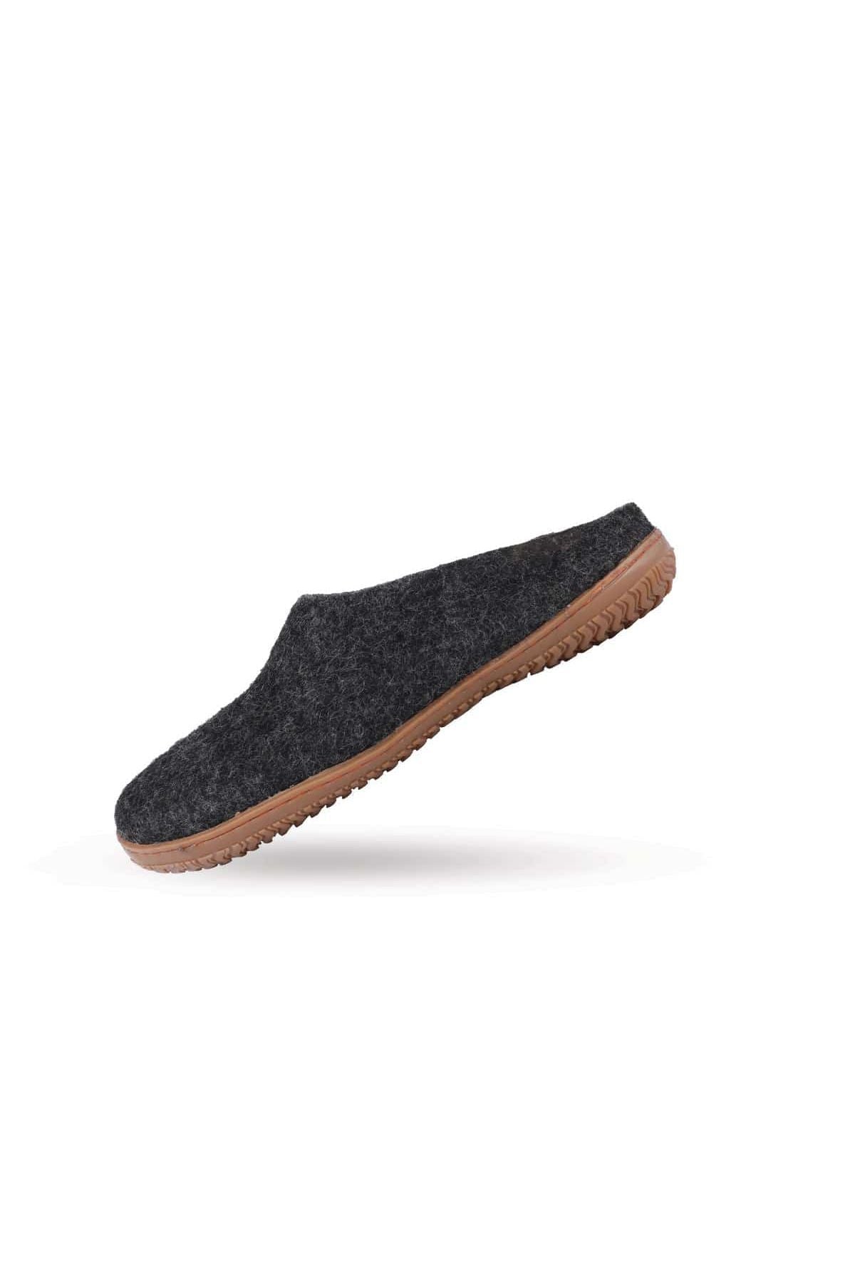 100% Pure Wool Slippers with Rubber Sole - Charcoal