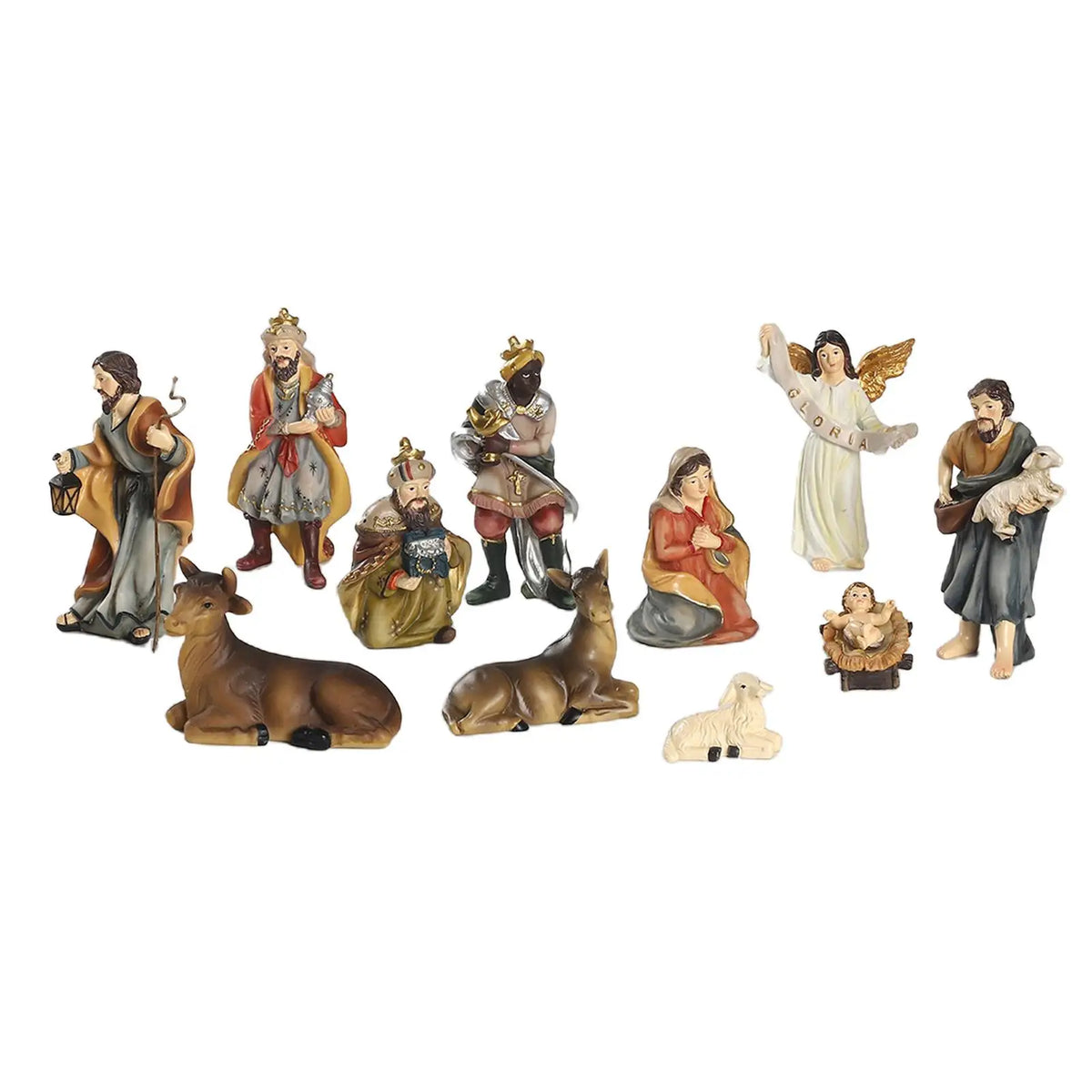 Crèche en résine de 11 pièces - figurines de scène de la Nativité pour intérieur et extérieur
