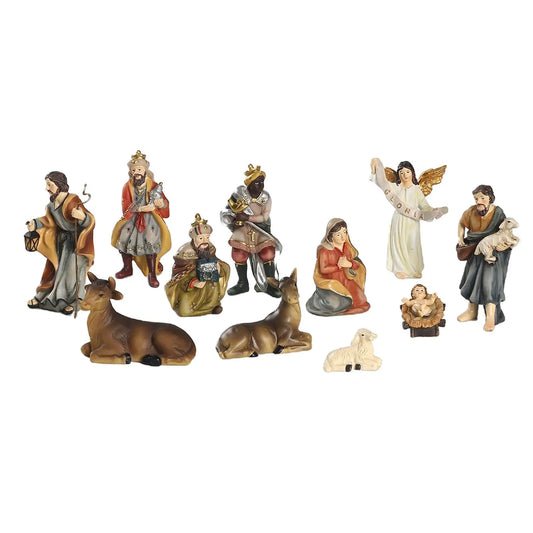 Crèche en résine de 11 pièces - figurines de scène de la Nativité pour intérieur et extérieur