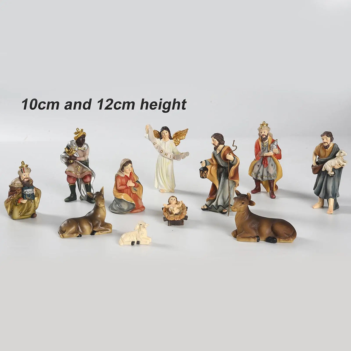 Crèche en résine de 11 pièces - figurines de scène de la Nativité pour intérieur et extérieur