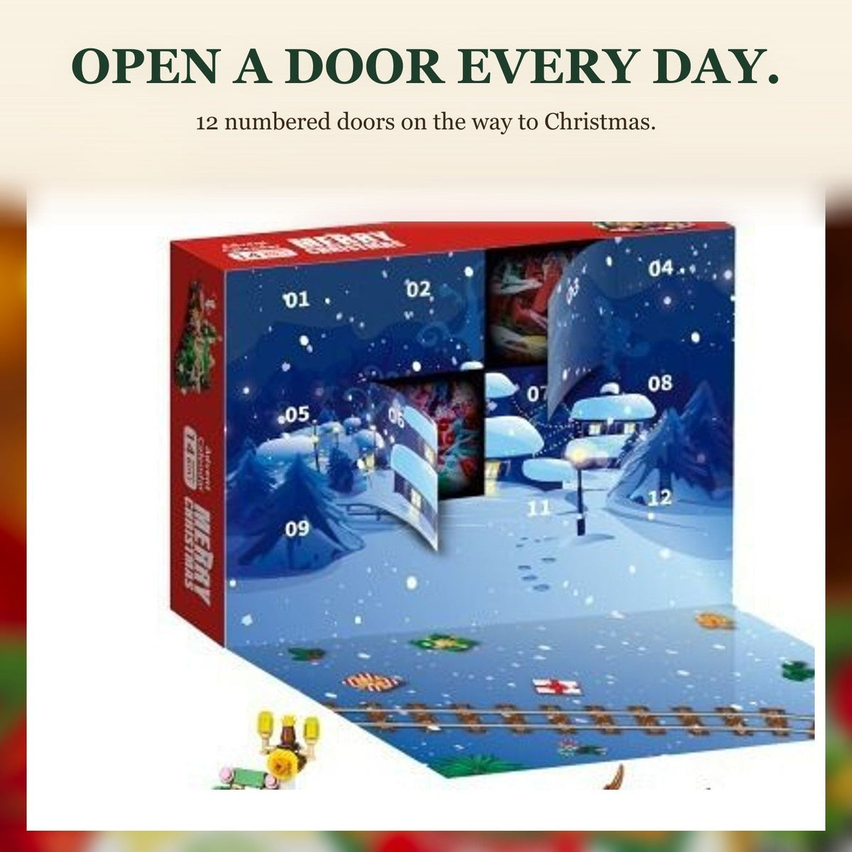 12-Door Christmas Building Block Advent Calendar, 14 Builds, 6-in-1, 8 Styles