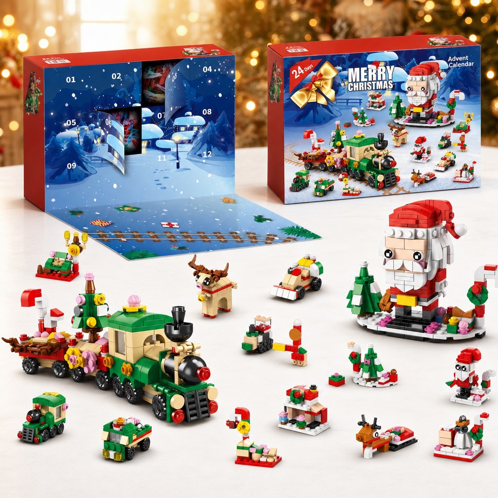 12-Door Christmas Building Block Advent Calendar, 14 Builds, 6-in-1, 8 Styles