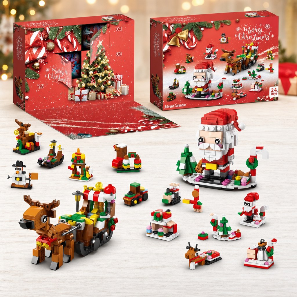 12-Door Christmas Building Block Advent Calendar, 14 Builds, 6-in-1, 8 Styles