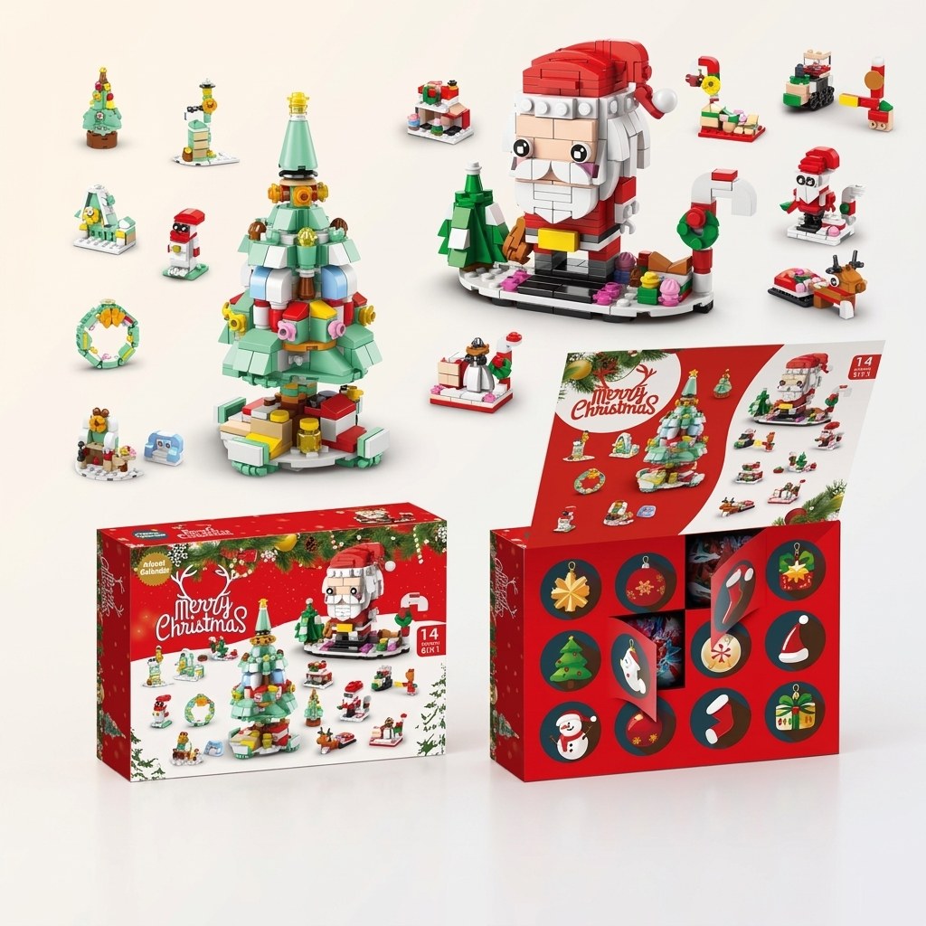 12-Door Christmas Building Block Advent Calendar, 14 Builds, 6-in-1, 8 Styles