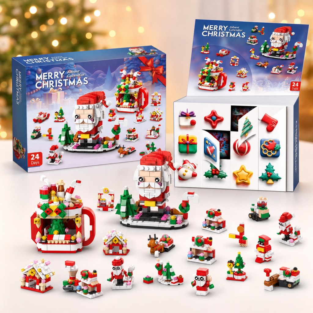 12-Door Christmas Building Block Advent Calendar, 14 Builds, 6-in-1, 8 Styles