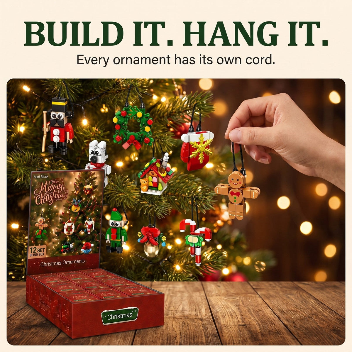 12 Blind Box Mini Brick Ornaments, 12-Day Christmas Countdown, Red or Pink Set