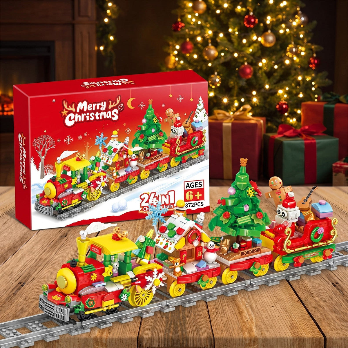 24-in-1 Brick Christmas Train Advent Calendar, 872 Pieces, About 17 in Long