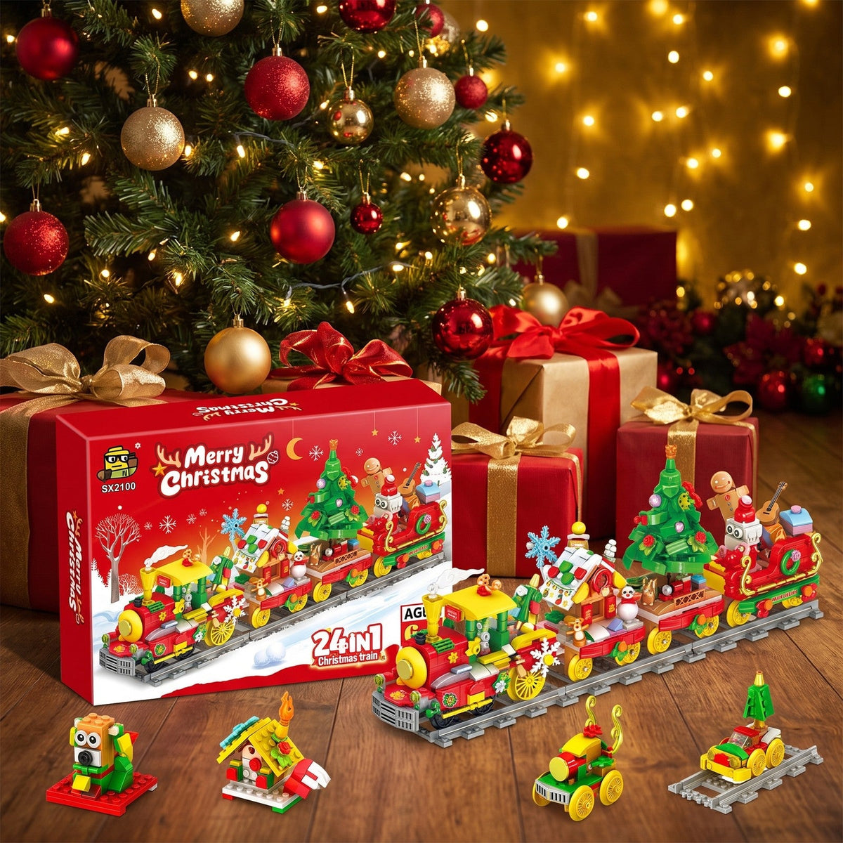 24-in-1 Brick Christmas Train Advent Calendar, 872 Pieces, About 17 in Long