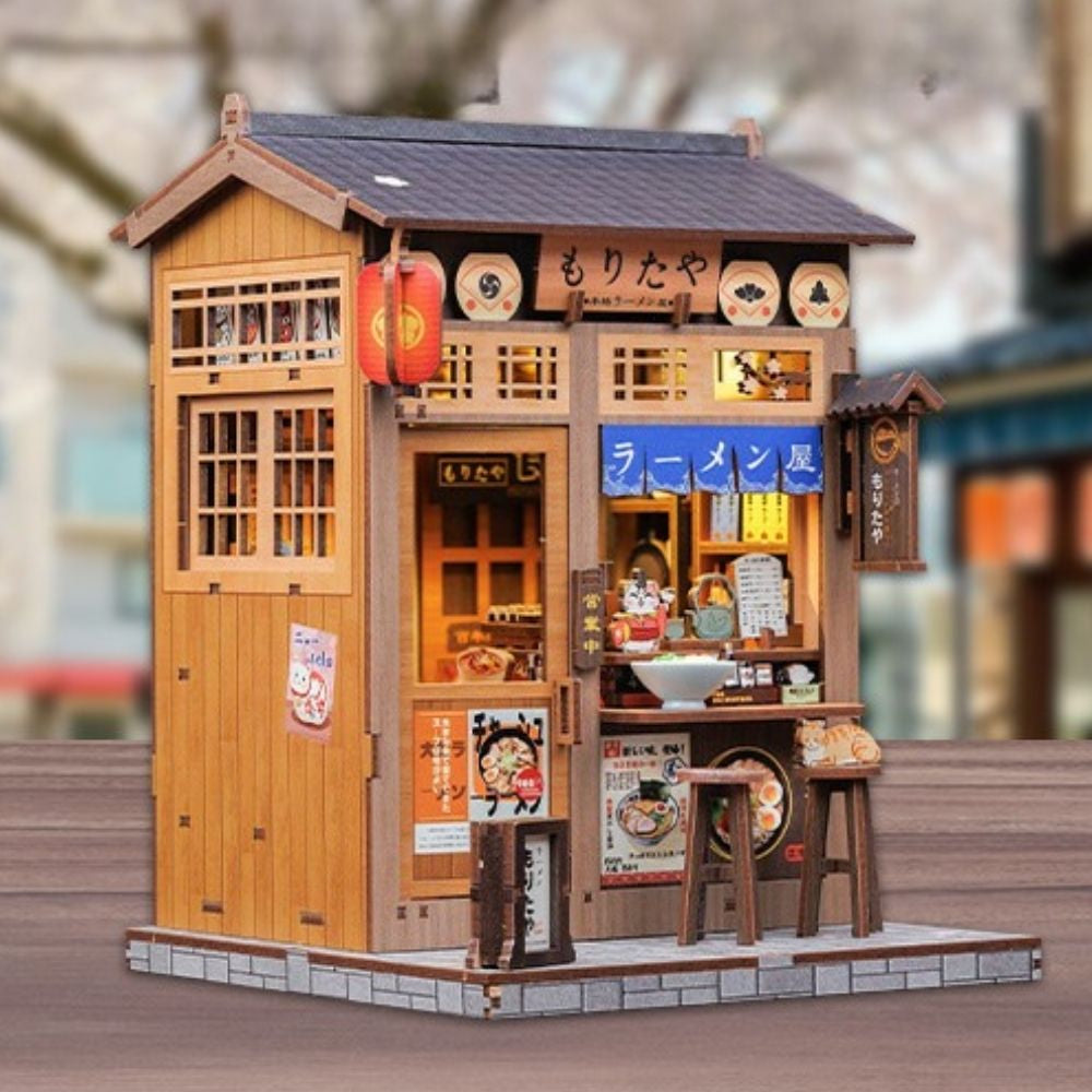 Kit de coin lecture miniature de restaurant de ramen DIY de 240 pièces avec lumière LED