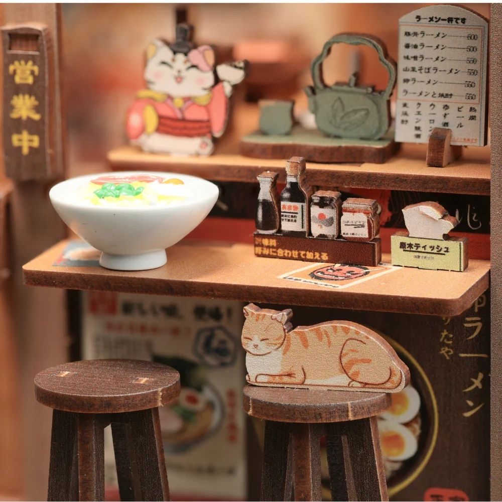 Kit de coin lecture miniature de restaurant de ramen DIY de 240 pièces avec lumière LED
