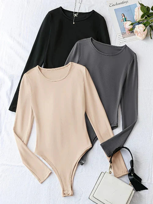 3-Pack Women's Casual Long-Sleeve Bodysuits