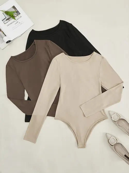 3-Pack Women's Casual Long-Sleeve Bodysuits