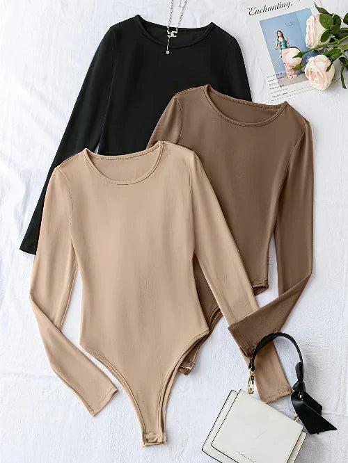 3-Pack Women's Casual Long-Sleeve Bodysuits