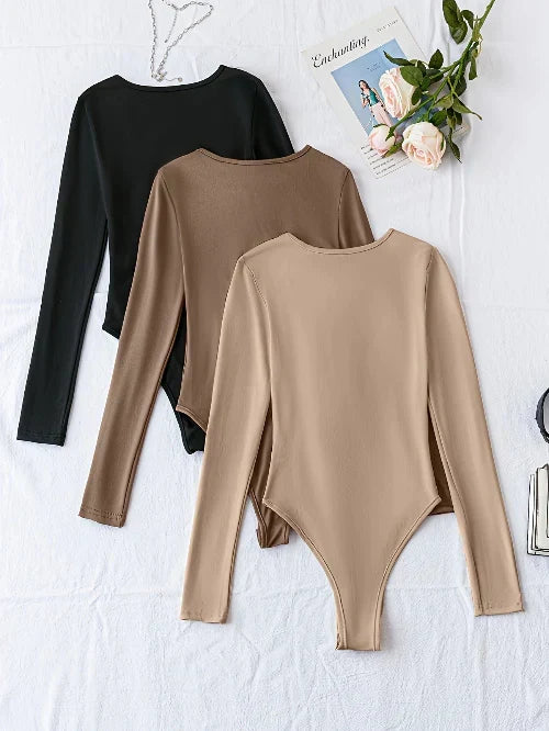 3-Pack Women's Casual Long-Sleeve Bodysuits
