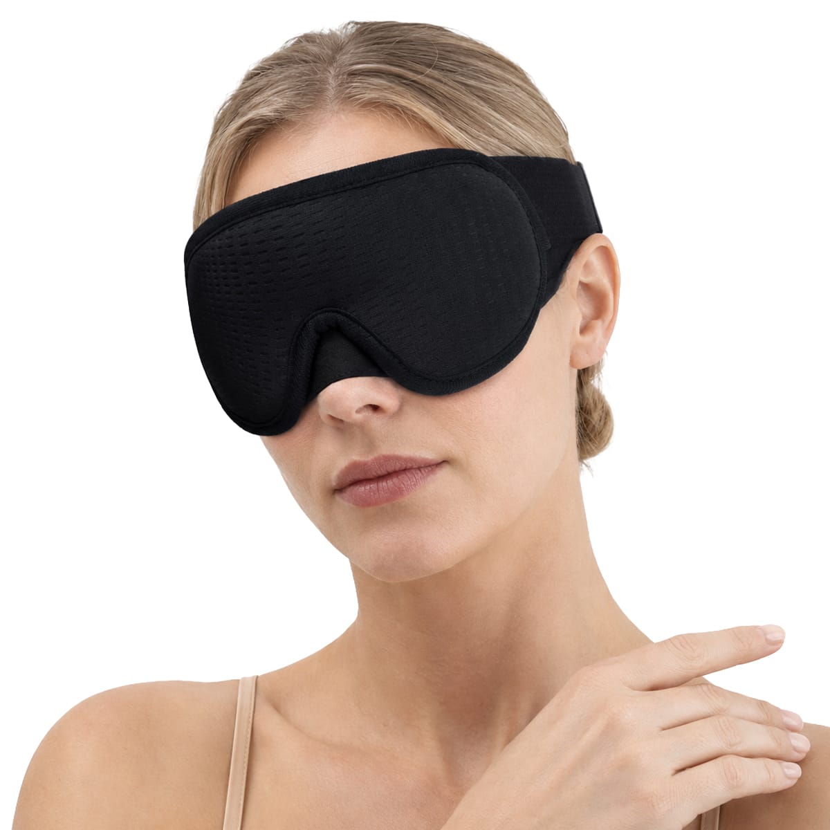 Masque de sommeil en mousse à mémoire de forme profilée 3D et polyester, avec sangle réglable, pour les voyages et le repos