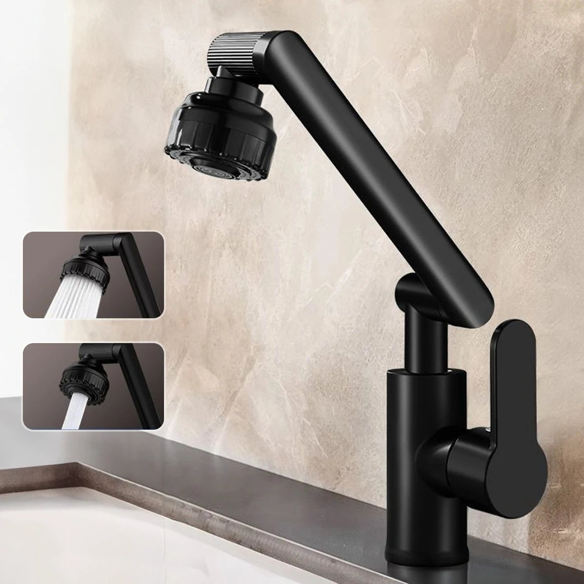 Adjustable and Flexible Kitchen Faucet with 360° Swivel Arm and Dual Water Spray Modes